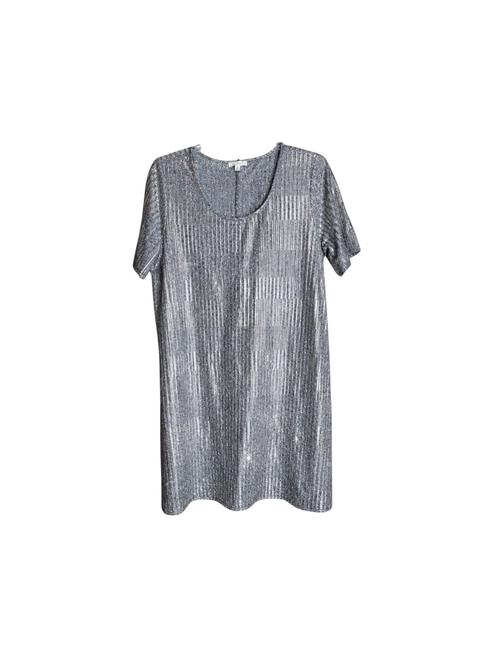 Paper Plane Silver Metallic Shimmer Ribbed Swing Dress 2X